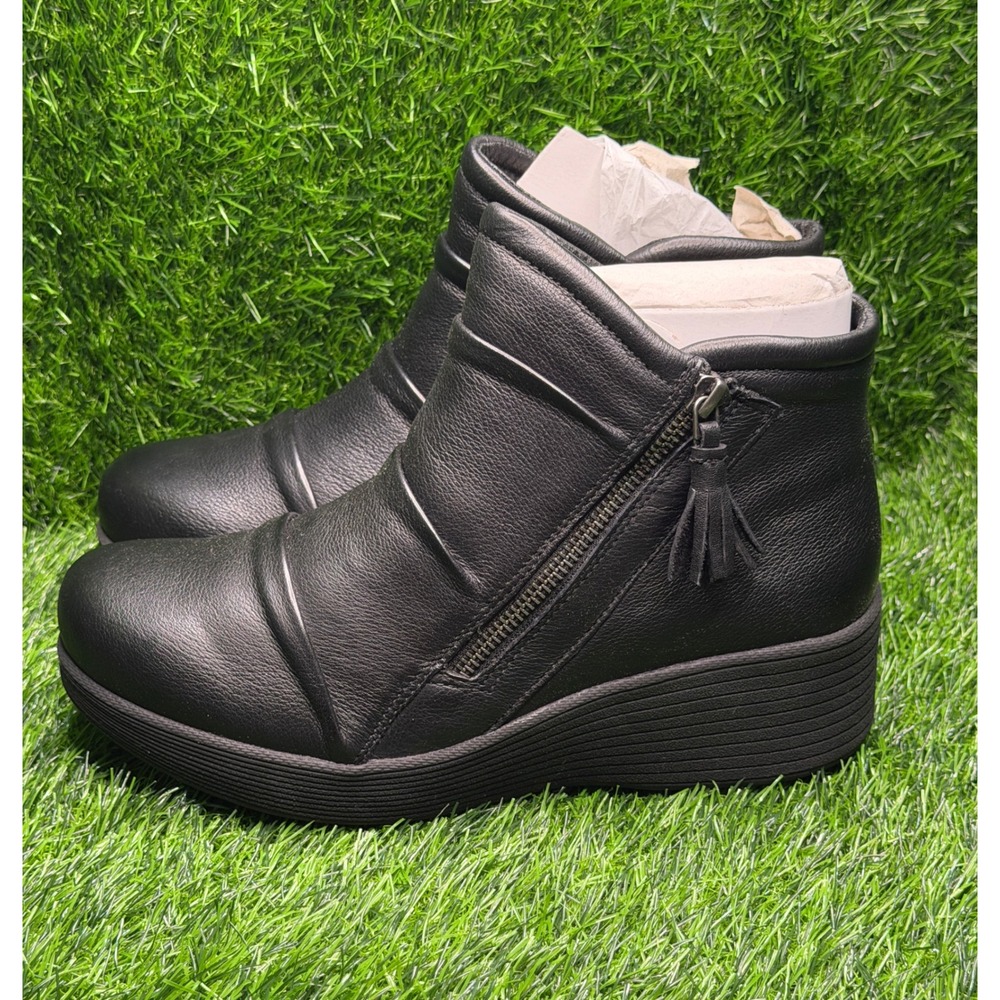 Skechers Relaxed Fit Black Leather Wedge Ankle Boots Tassel Zip 169171 Womens 9